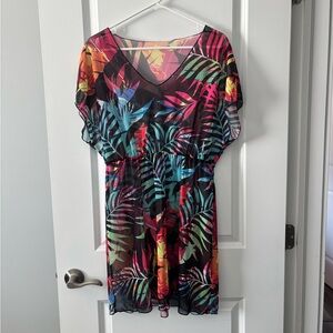 Tropical Print Sheer Beach Cover Up NWOT, M/L
